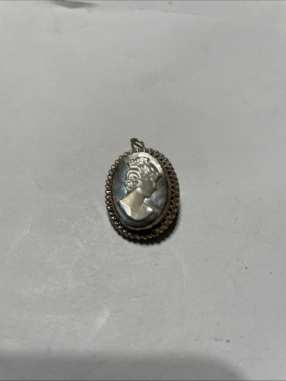 Classic Mother-of-Pearl Cameo Pendant and Brooch in Silver Tone